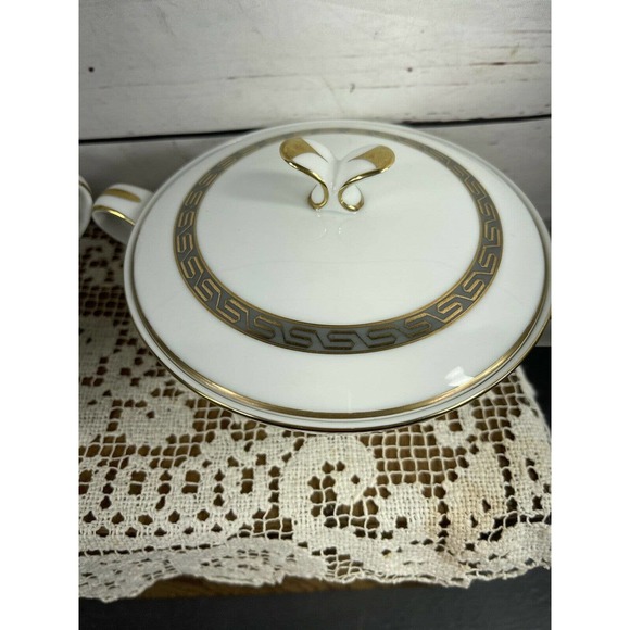 Noritake China Japan Hartford Grey Gold Greek Key Lidded Sugar Bowl And Creamer - Picture 5 of 12